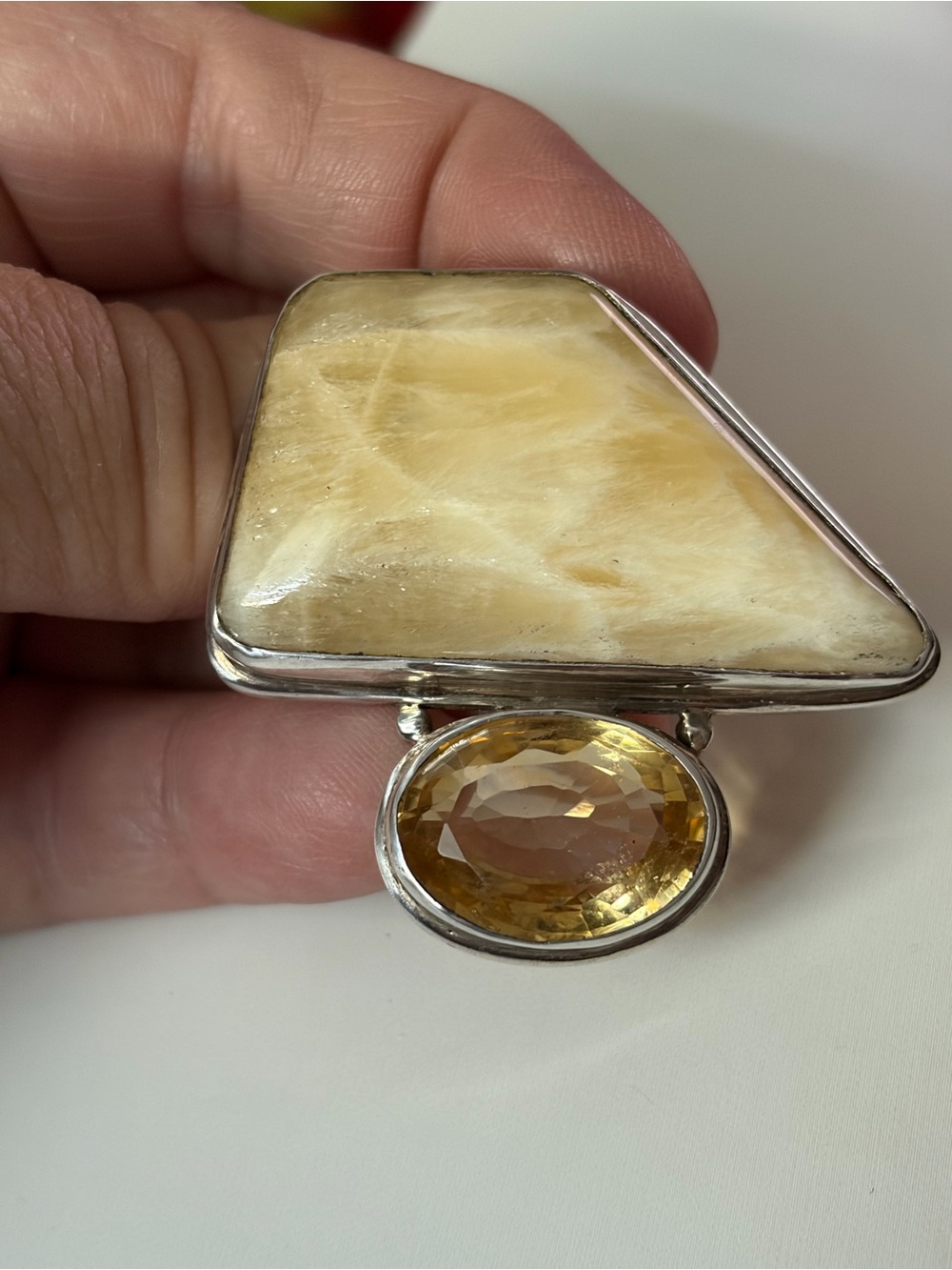 Gorgeous large and weighty sterling silver Jasper and Citrine pendant necklace